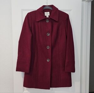 St. John's Bay Women's Burgundy Wool Pea Coat Size S Small